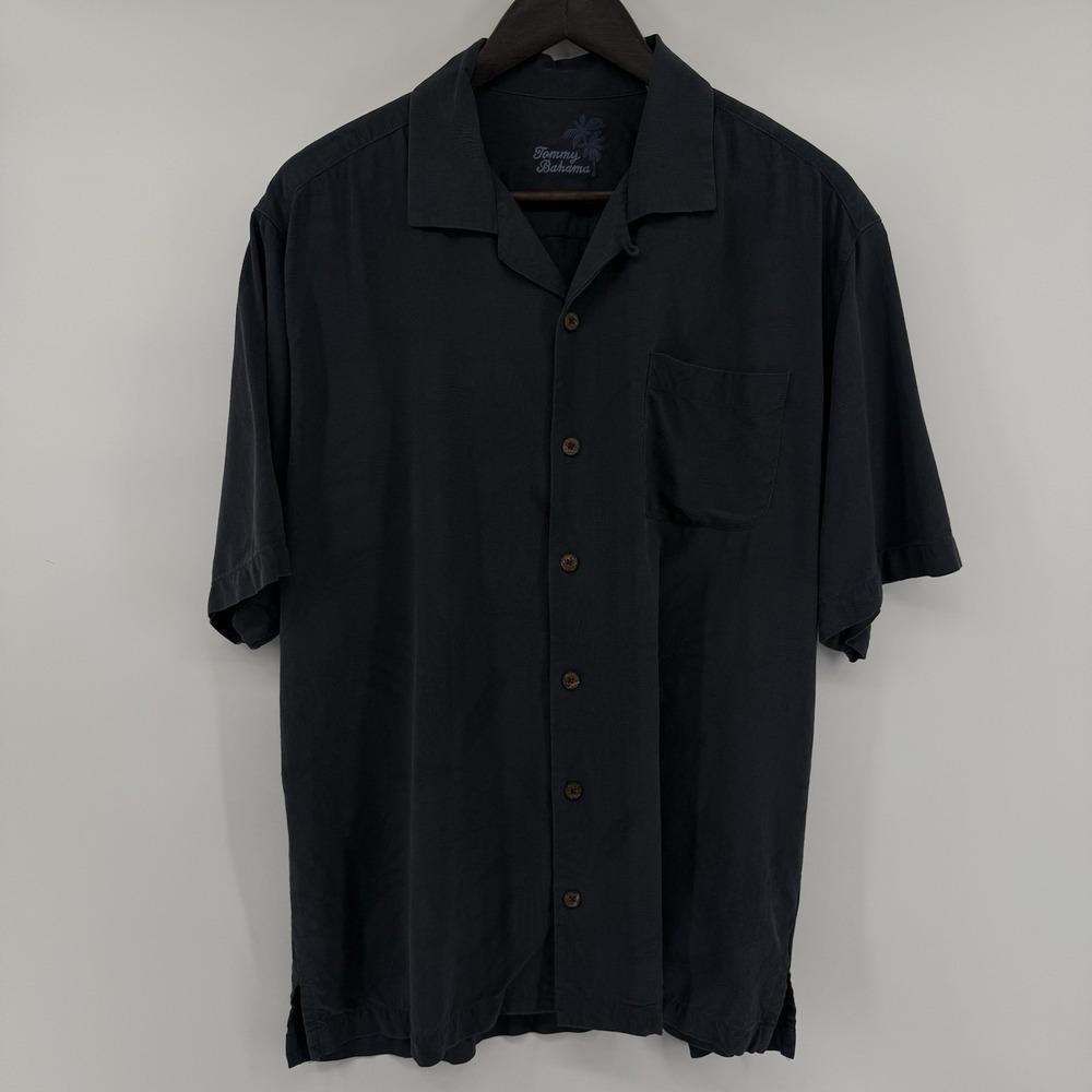 Tommy Bahama Shirt Men's Large Black Rock Star Island Style Hula Girl 100% Silk - Picture 10 of 12